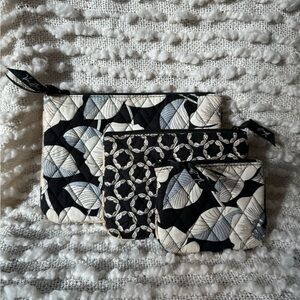 Vera Bradley Black and White Flower Quilted Set of 3 Makeup Pouches